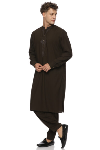 Embroidered Kurta Shalwar- Olive Green