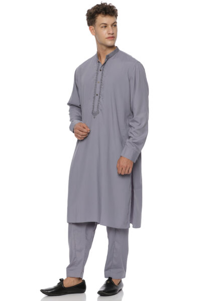 Embroidered Kurta Shalwar - Grey