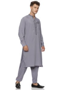 Grey Blended Karachi Kurta Shalwar